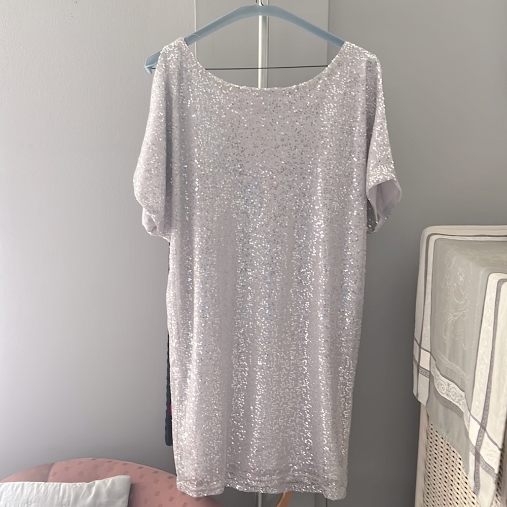 Sequin Hearts Dress. Silver. Size Medium.